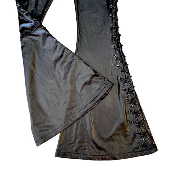 AKIRA Black Perfect Control Faux Leather Lace Up Flare Pants LG *NO OFFERS* - Picture 9 of 16